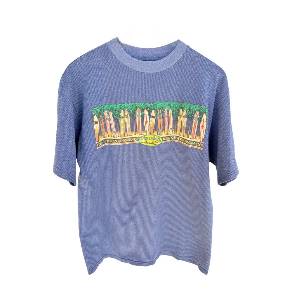 Hawaiian Island Surfboard Graphic T Shirt Mens Large Blue Vintage Style Tee